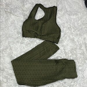 Olive Green Textured Sports Bra & Leggings Set